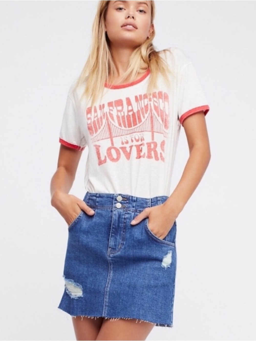Free People Corsette Denim Mini Skirt